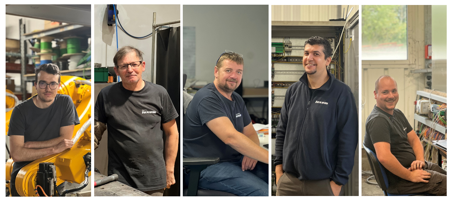 Plusieurs collaborateurs LEXEM, électrotechniciens, chaudronnier et automaticiens.